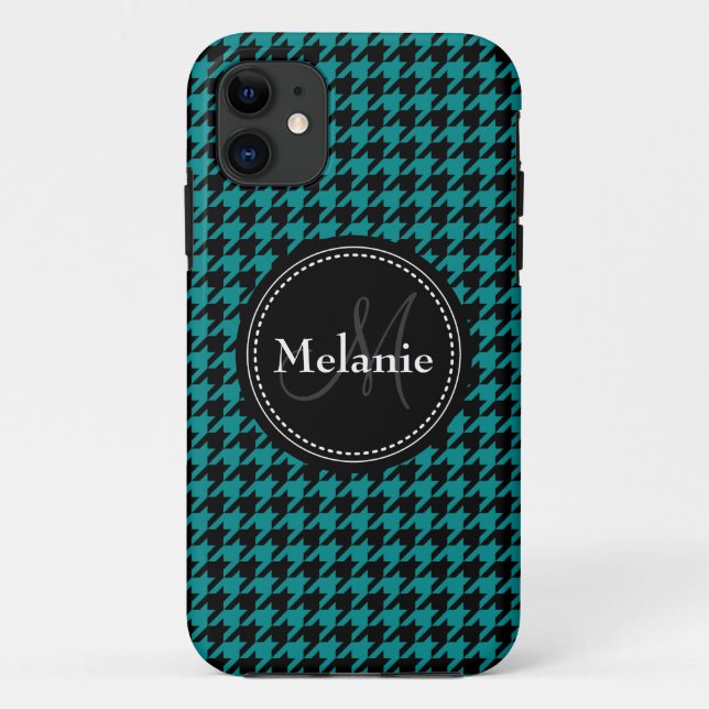 Funda De Case-Mate Para iPhone Patrón monogramado de la cabina azul negra (Reverso)