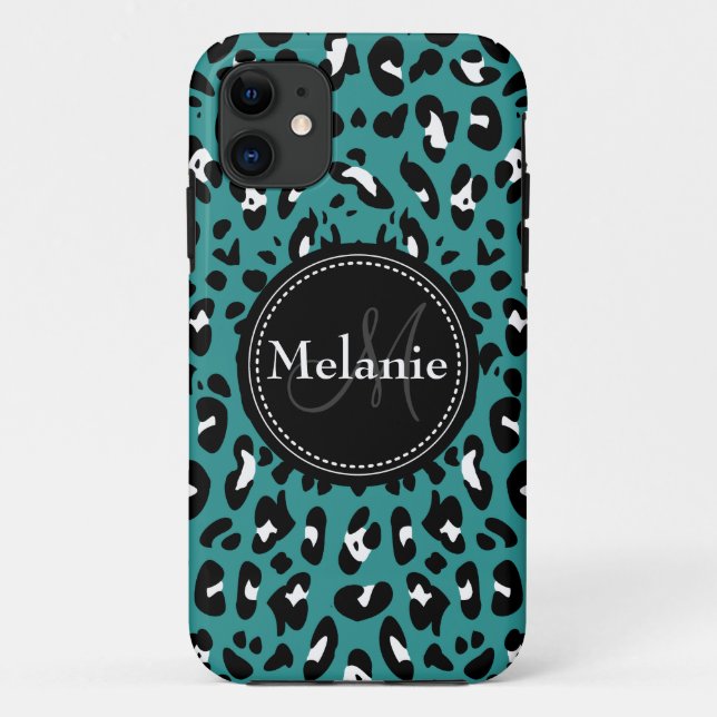 Funda De Case-Mate Para iPhone Patrón Monogramado de Leopardo Blanco Negro Verde  (Reverso)