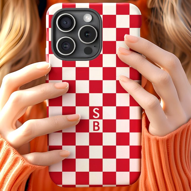 Funda De Case-Mate Para iPhone Patrón Monogramado De Tablero Rojo Y Blanco (Subido por el creador)