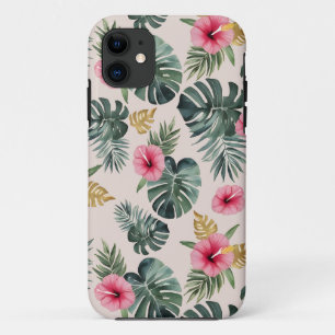 Funda Para iPhone 11 Patrón Monstera e Hibiscus