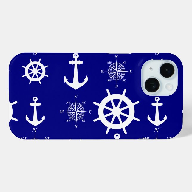 Funda De Case-Mate Para iPhone Patrón náutico azul de la marina (Reverso (Horizontal) )