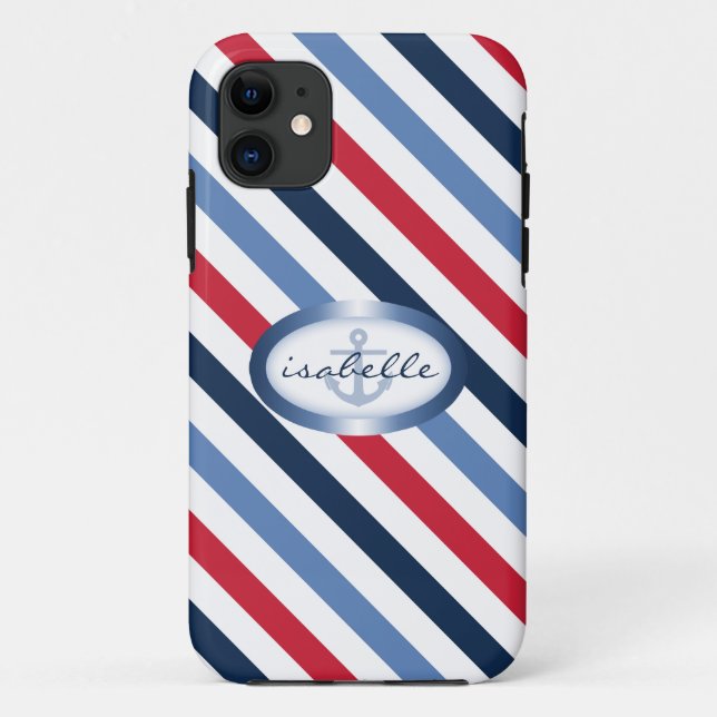 Funda De Case-Mate Para iPhone Patrón náutico personalizado de banda y anclaje (Reverso)