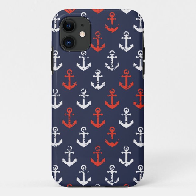 Funda De Case-Mate Para iPhone Patrón Naval Azul Y Blanco Rojo (Reverso)