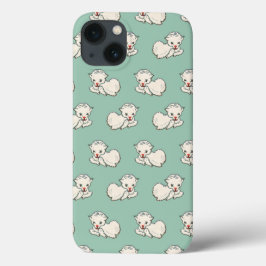 Funda Para iPhone 13 Patrón Navideño Vintage con Corderito en Verde