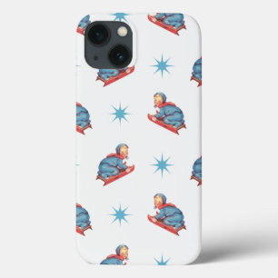Funda Para iPhone 13 Patrón Navideño Vintage, Niño en Trineo en la Niev