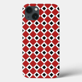 Funda Para iPhone 13 Patrón negrita rojo, blanco, negro de diamantes