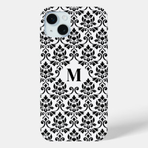 Funda Para iPhone 15 Mini Patrón negro de Damask de Feuille (Personalizado)