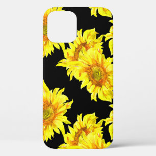 Funda Para iPhone 12 Patrón negro sin foco de girasol de color agua