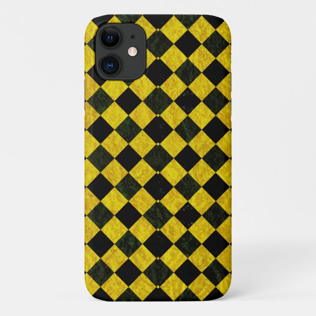 Funda De Case-Mate Para iPhone Patrón negro y amarillo a cuadros (Reverso)