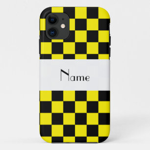 Funda Para iPhone 11 Patrón negro y amarillo a cuadros