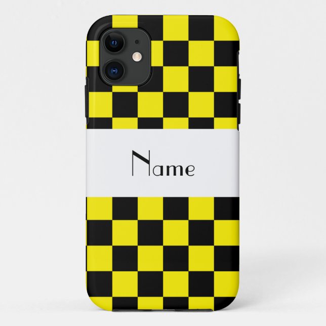 Funda De Case-Mate Para iPhone Patrón negro y amarillo a cuadros (Reverso)