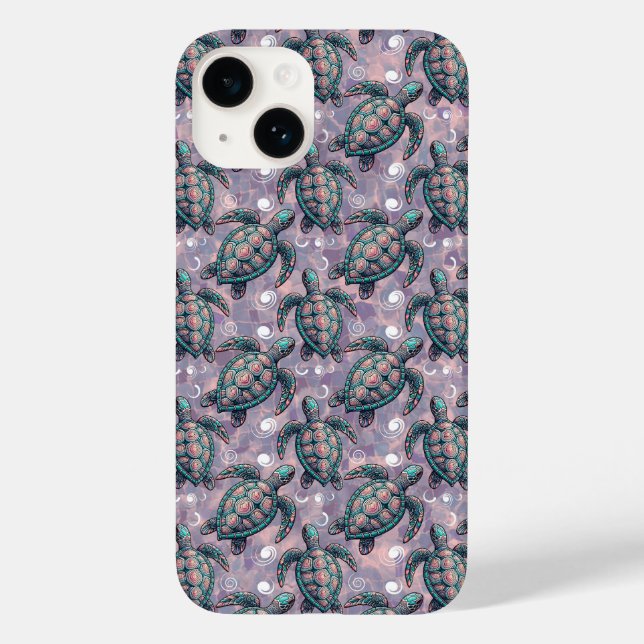 Funda De Case-Mate Para iPhone Patrón oceánico de tortugas marinas (Reverso )