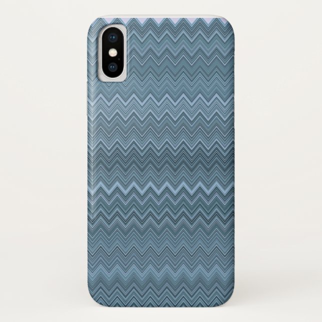 Funda De Case-Mate Para iPhone Patrón ondulado de zigzag azul gris (Reverso)