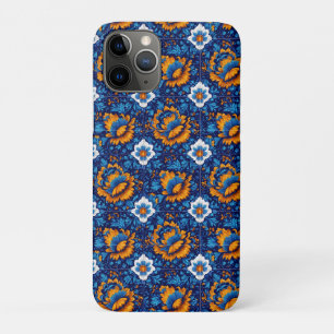 Funda Para iPhone 11 Pro Patrón Ornate Floral en mosaicos azules y Naranjas