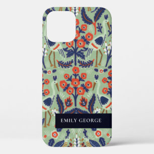 Funda Para iPhone 12 Patrón Ornate Verde azulado de pavo real floral co