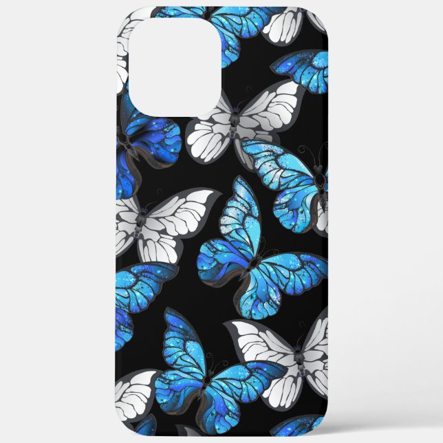 Funda De Case-Mate Para iPhone Patrón oscuro sin foco con mariposas azules morfo (Reverso )
