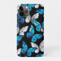 Patrón oscuro sin foco con mariposas azules morfo