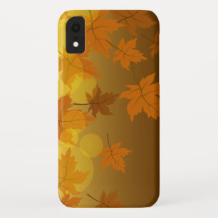 Funda Para iPhone XR Patrón otoñal con hojas de arce en caída y bokeh