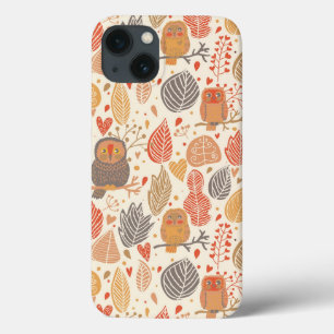 Funda Para iPhone 13 Patrón otoñal. Lechuzas en el bosque