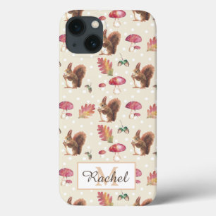Funda Para iPhone 13 Patrón otoño de ardillas y taburetes personalizado