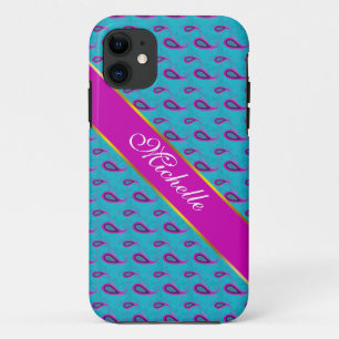 Funda Para iPhone 11 Patrón paisley de pavo real y magenta