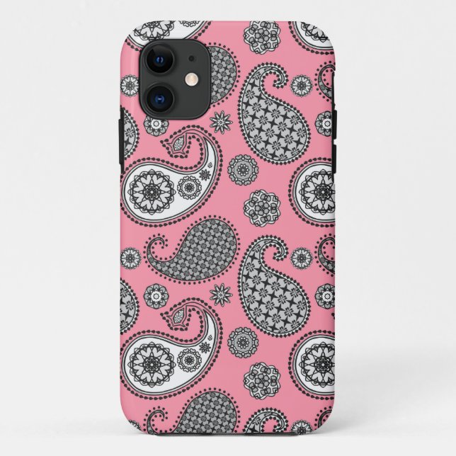 Funda De Case-Mate Para iPhone Patrón paisley, tonos grises sobre rosa (Reverso)
