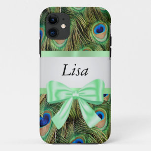 Funda Para iPhone 11 Patrón Peacock personalizado Bow verde