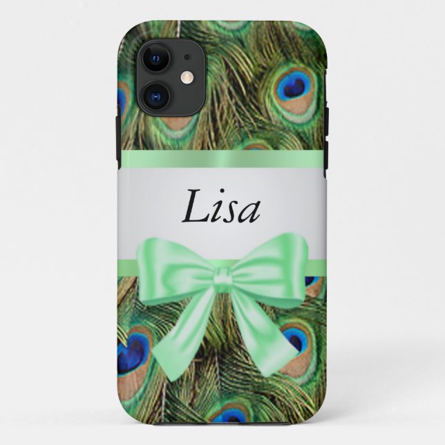 Funda De Case-Mate Para iPhone Patrón Peacock personalizado Bow verde (Reverso)
