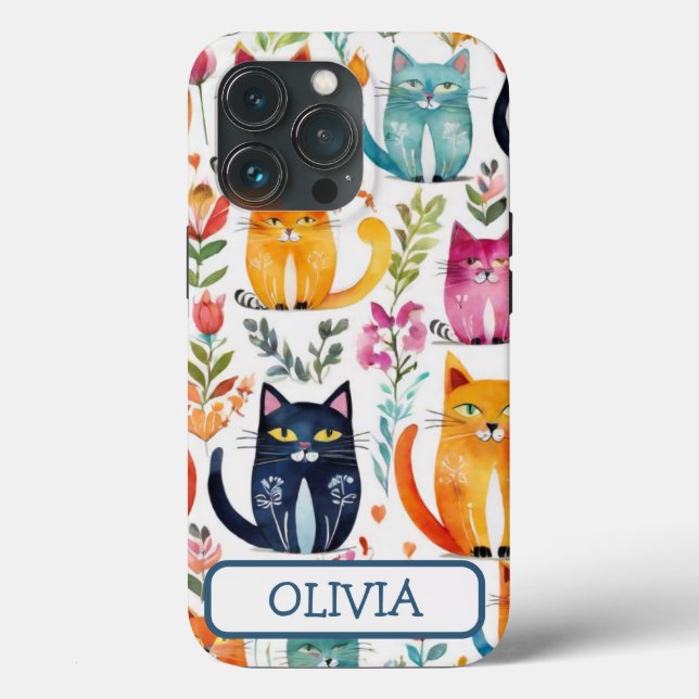 Funda De Case-Mate Para iPhone Patrón personalizado de gatitos y flores (Reverso )