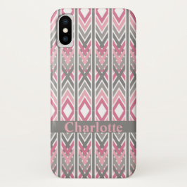 Funda Para iPhone X Patrón personalizado de gris rosado tribal de flec