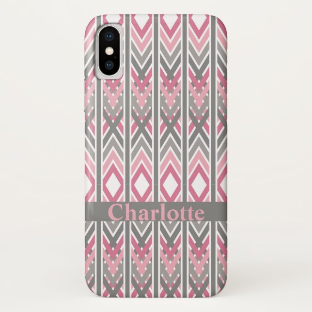 Funda De Case-Mate Para iPhone Patrón personalizado de gris rosado tribal de flec (Reverso)