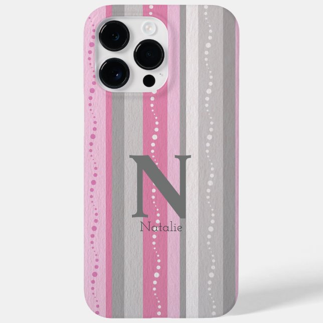 Funda De Case-Mate Para iPhone Patrón personalizado de rayas lindas rosadas y gri (Reverso)
