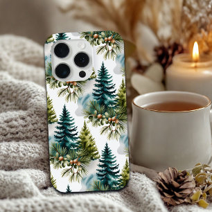 Funda Para iPhone 15 Pro Patrón Pino de color de agua Elegante Invierno