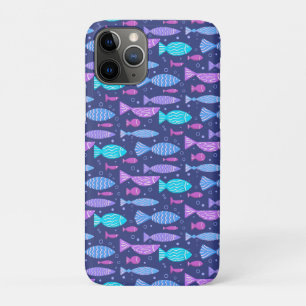 Funda Para iPhone 11 Pro Patrón plano de boho sin soldadura con peces doodl