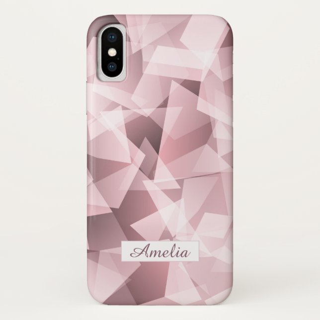 Funda De Case-Mate Para iPhone Patrón poligonal geométrico con nombre rosa elegan (Reverso)