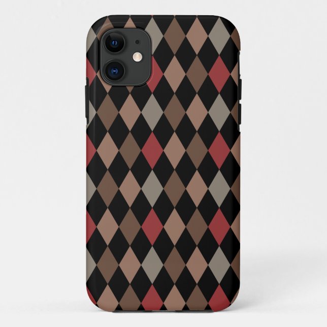 Funda De Case-Mate Para iPhone Patrón Preppy Brown Red and Black Argyle (Reverso)