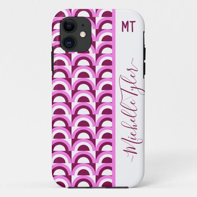 Funda De Case-Mate Para iPhone Patrón psicodélico rosa de mediados de siglo monog (Reverso)