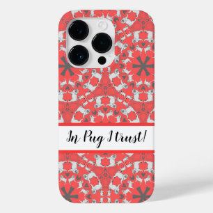 Funda Para iPhone 14 Pro De Case-Mate Patrón Pug moderno monogramado en rojo coral