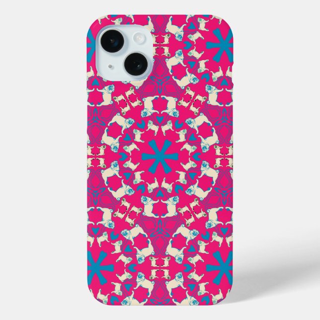 Funda De Case-Mate Para iPhone Patrón Pug rojo coral moderno (Reverso )