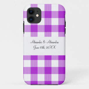 Funda Para iPhone 11 Patrón púrpura gingham favores de boda