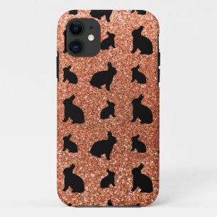 Funda Para iPhone 11 Patrón purpurina de conejito naranja pastel