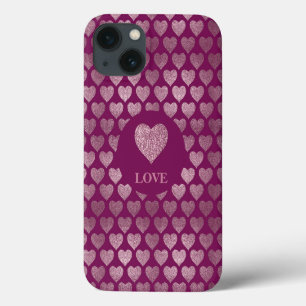 Funda Para iPhone 13 Patrón Purpurina de corazones de amor