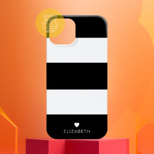 Funda Para iPhone 14 De Case-Mate Patrón rayado blanco negro negrita con corazón