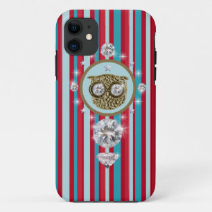 Funda Para iPhone 11 Patrón rayado, búho y diamantes