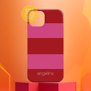 Funda Para iPhone 15 Patrón rayado moderno rosado con nombre
