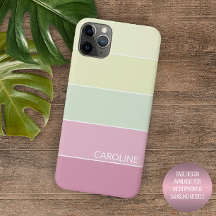 Funda Para iPhone 11 Pro Max Patrón rayado verde limón rosa claro