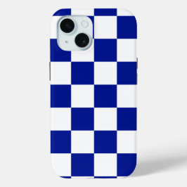 Funda Para iPhone 15 Patrón real azul y blanco de verificación
