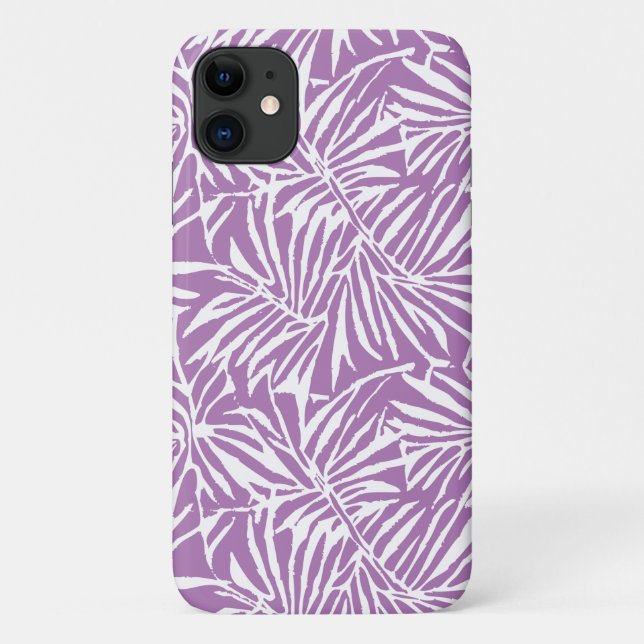 Funda De Case-Mate Para iPhone Patrón repetido de hoja tropical púrpura pálida (Reverso)
