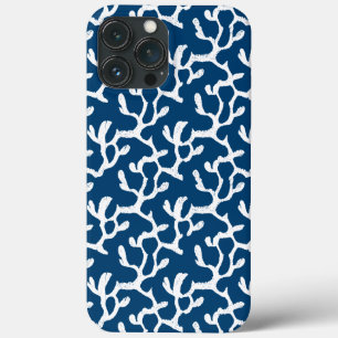 Funda Para iPhone 13 Pro Max Patrón Repetidor De Coral Abstracto Azul Y Blanco