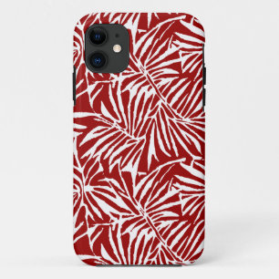 Funda Para iPhone 11 Patrón Repetidor De Hojas Tropicales Blancas Y Roj
